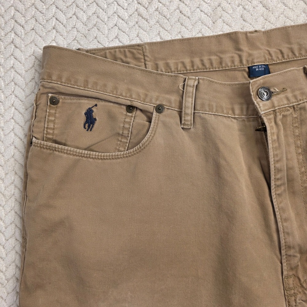 Polo Ralph Lauren Straight‎ 650 Pants Men's 38x32 Tan Flat Front Embroidered - Picture 2 of 10